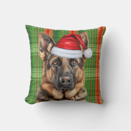 Almofada German Shepherd Red Green Holiday Plaid Christmas