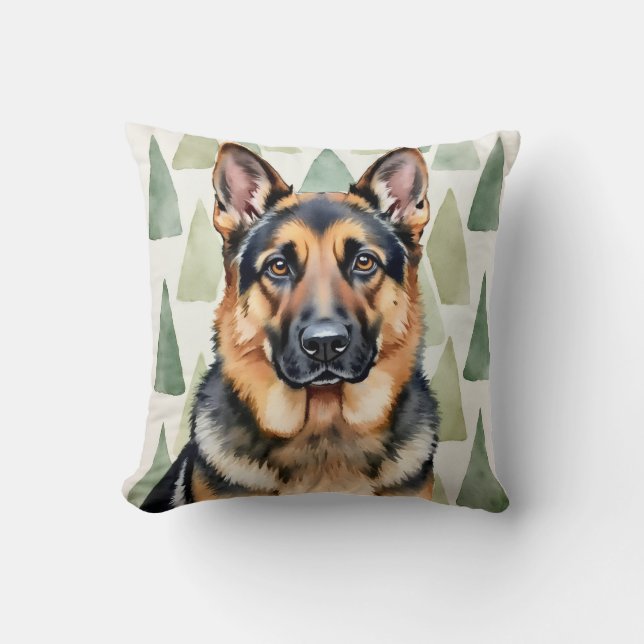 Almofada German Shepherd Watercolor Angular Pattern Art (Frente)