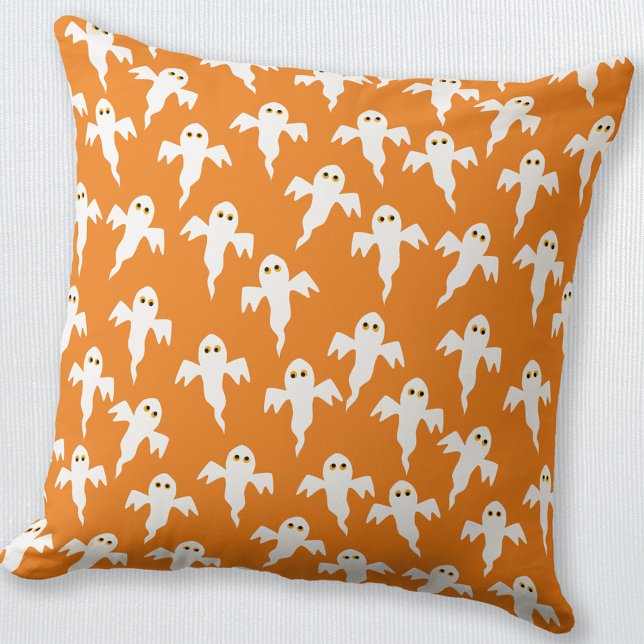 Almofada Ghost Halloween Orange (Fun little ghosts orange and white throw pillow, perfect for Halloween decor)