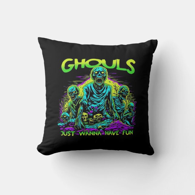 Almofada Ghouls Só Quer Divertir-Se - Desenho De Lã Hallowe (Frente)