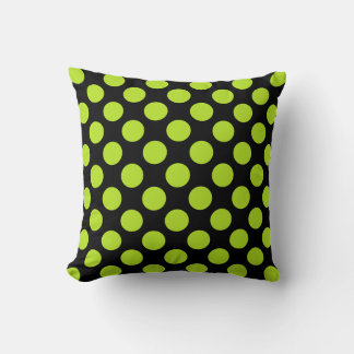 Almofada Giant Lime Green Polka Dots on Black Throw Pillow