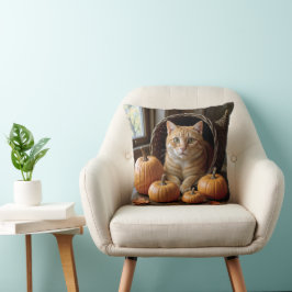 Almofada Ginger Cat em uma Cornucopia de Ação de Graças