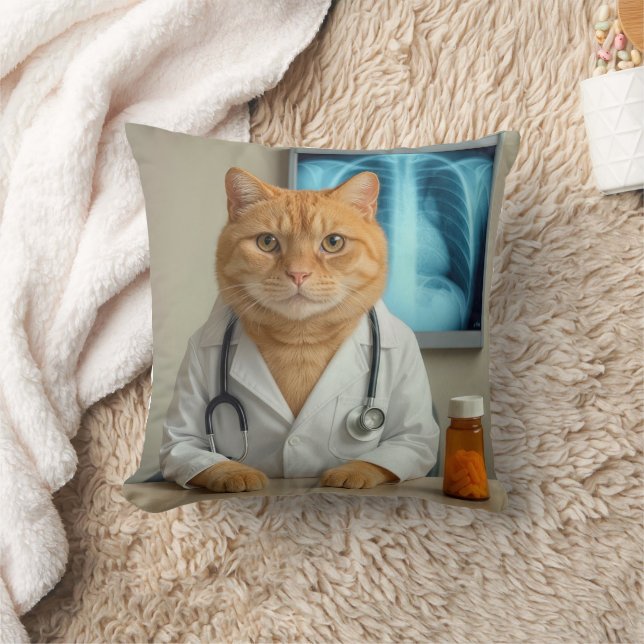Almofada Ginger Cat Wearing a Doctor Lab Coat (Cobertor)