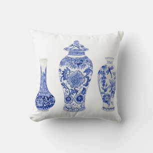 Almofada Ginger Jars Chinoiserie Blue e White Floral Vase