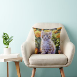 Almofada Ginger Kitten em um Jardim Flor