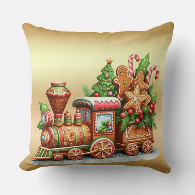 Almofada Gingerbread Train Holiday Throw Pillow (Frente)