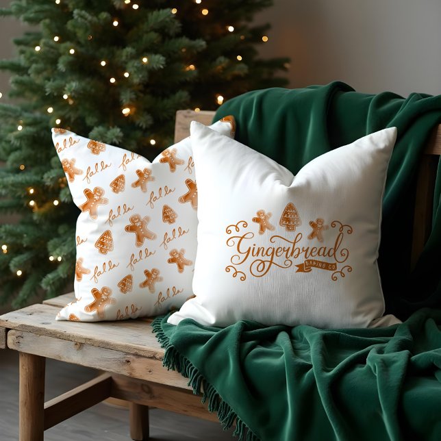 Almofada Gingerpão & Co. Aquarela Gingerpão Cookie (Gingerbread & Co. Watercolor Gingerbread Cookie Throw Pillow)