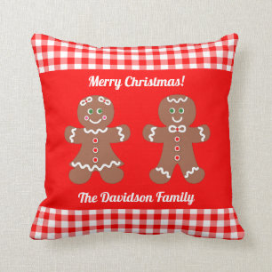 Almofada Gingerpão de Natal bonito Monograma de Gingham Ve