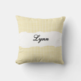Almofada Gingham Amarelo Rústico Nome Personalizado