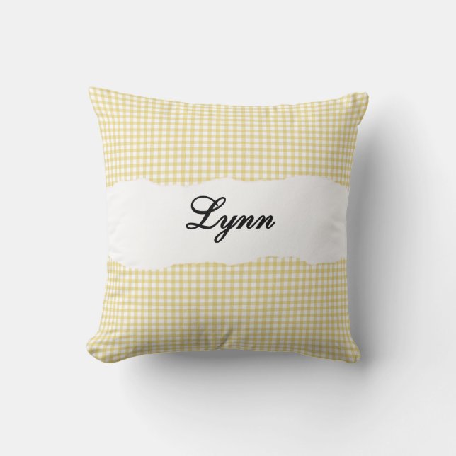 Almofada Gingham Amarelo Rústico Nome Personalizado (Frente)