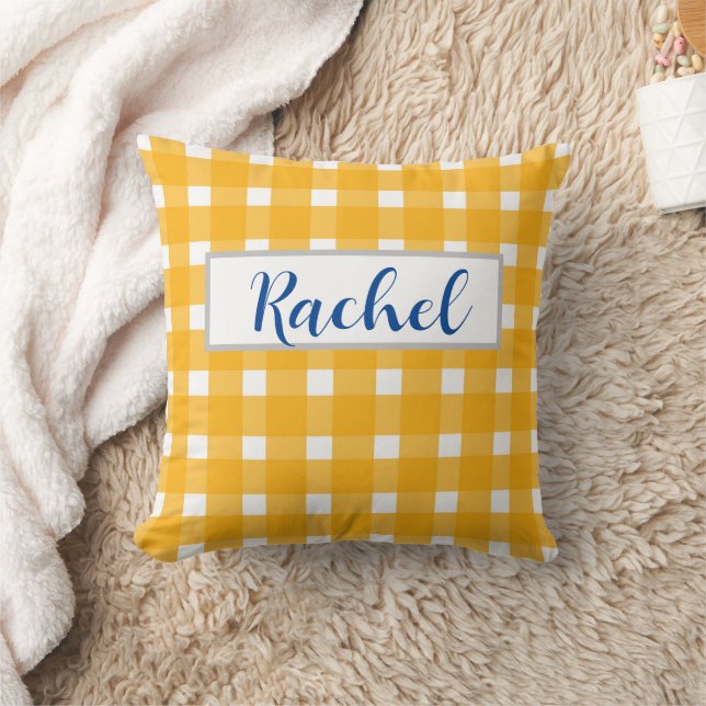 Almofada Gingham Branco Amarelo Personalizado (Cobertor)