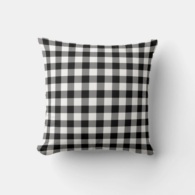 Almofada Gingham branco e preto absoluto (Frente)