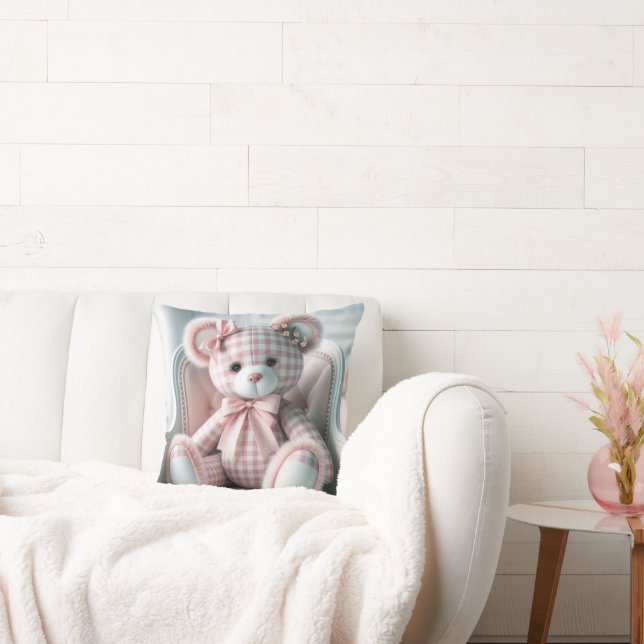 Almofada Gingham Girly Teddy Bear em Cadeira (Sofá)