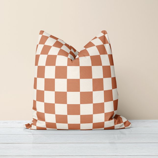 Almofada Gingham Laranja e Creme de Ferrugem Moderna (Criador carregado)