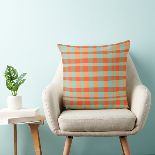 Almofada Gingham laranja-e-verde (Cadeira)