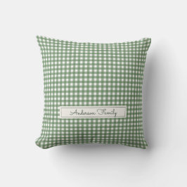 Almofada Gingham Pattern in Green with Family Name