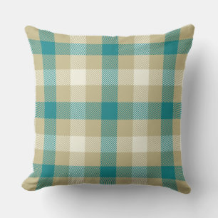 Almofada Gingham tartan xadrez azul e bege estilo country