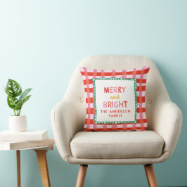 Almofada Gingham vermelho e rosa de Feriado Personalizado f