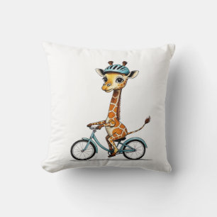 Almofada Girafa Andando Bicicleta - Arte Lápis Desenhada à