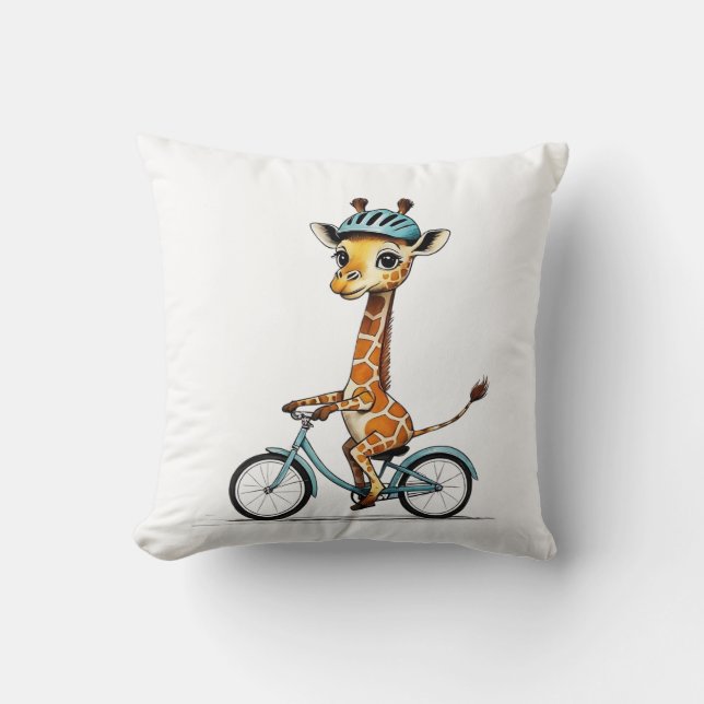 Almofada Girafa Andando Bicicleta - Arte Lápis Desenhada à  (Frente)