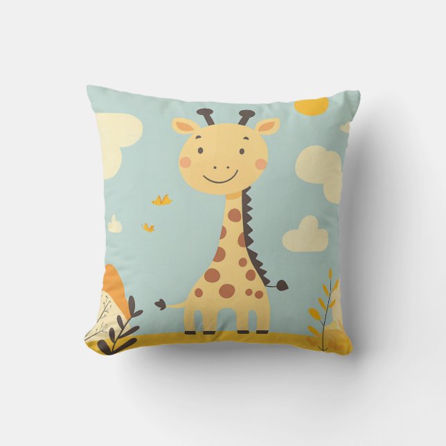 Almofada Girafa Babu Sorridente Decoração de Casa de Berçár (Frente)