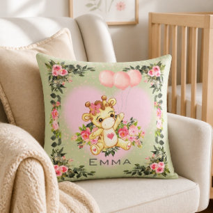 Almofada Girafa Bebê Berçário Personalizado Verde Sage