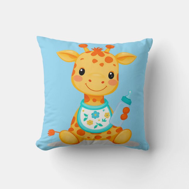 Almofada Girafa Bebê de Desenho Animado Fofo Segurando uma  (Frente)