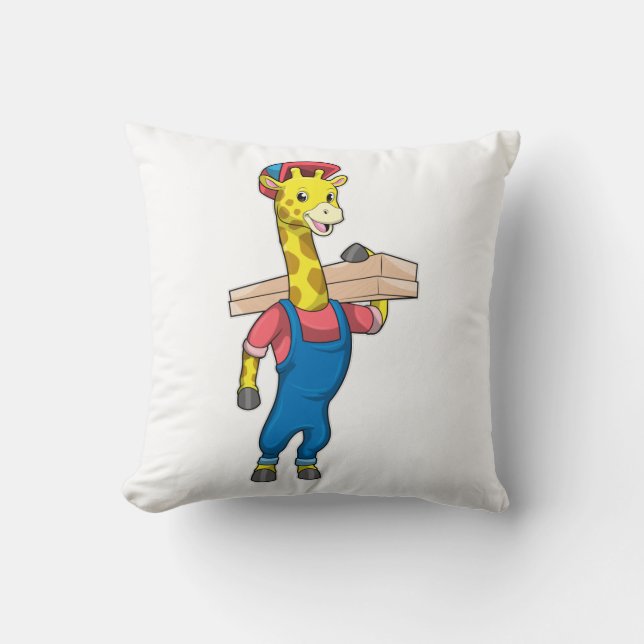 Almofada Girafa como carpinteiro com madeira (Frente)