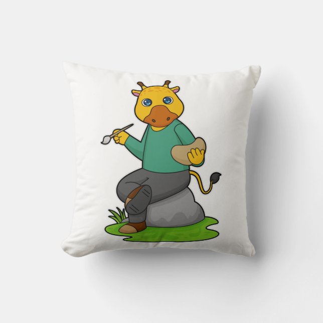 Almofada Girafa como Pintor com Pintor (Frente)