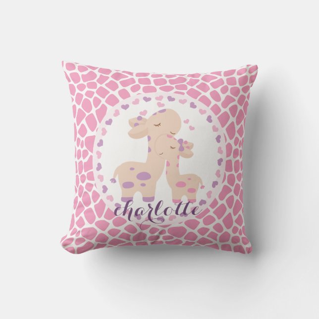 Almofada Girafa cor-de-rosa doce do bebé personalizado (Frente)