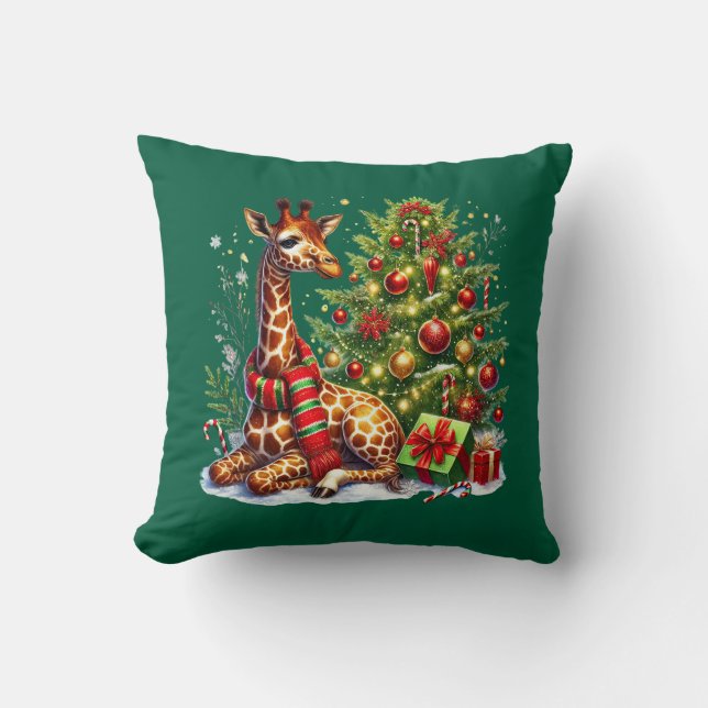 Almofada Girafa festiva de Natal Feriado (Frente)