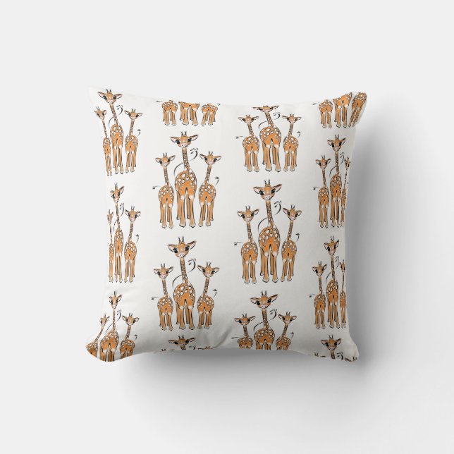 Almofada Girafas Bebês Fofas, animais de safári (Frente)