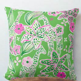 Almofada Girafas Elegantes Rosa Verde Lily