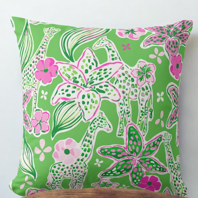 Almofada Girafas Elegantes Rosa Verde Lily (Criador carregado)