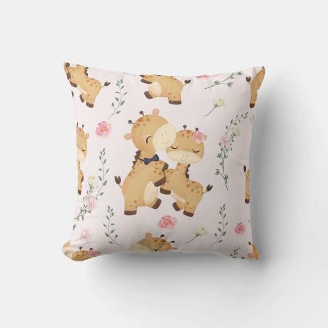 Almofada Girafas Românticas com Acentos Florais (Frente)