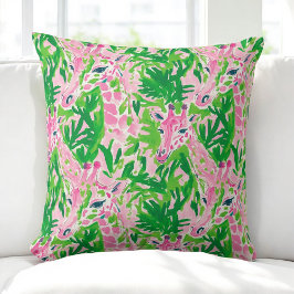 Almofada Girafas Rosa e Verde Preppy / Decoração de Palm Be