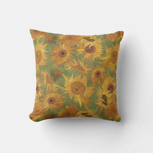 Almofada Girassóis Amarelo Verde de Vincent Van Gogh (Frente)
