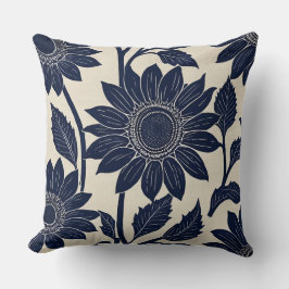 Almofada Girassóis azuis - Estilo de impressão de bloco