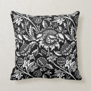 Almofada Girassóis de William Morris, preto e branco