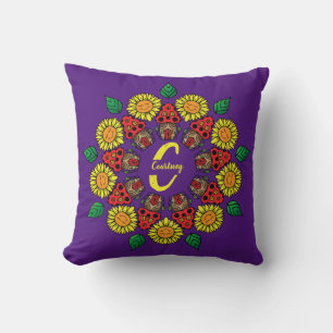 Almofada Girassóis e cogumelos Personalizados Mandala Roxo