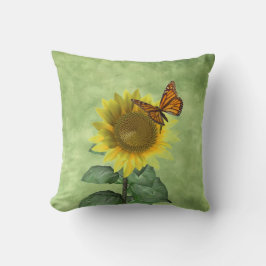 Almofada Girassol Amarelo bonito e Borboleta Laranja