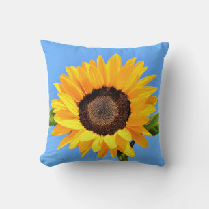 Almofada Girassol Amarelo contra Sol no Céu Azul - Verão