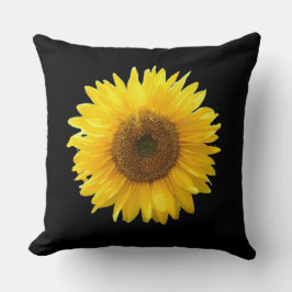 Almofada Girassol Amarelo Moderno em Travesseiro Preto