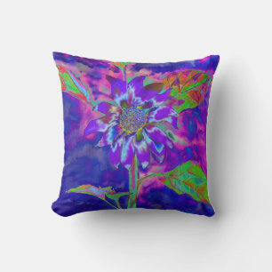 Almofada girassol azul-abstrato retro funky