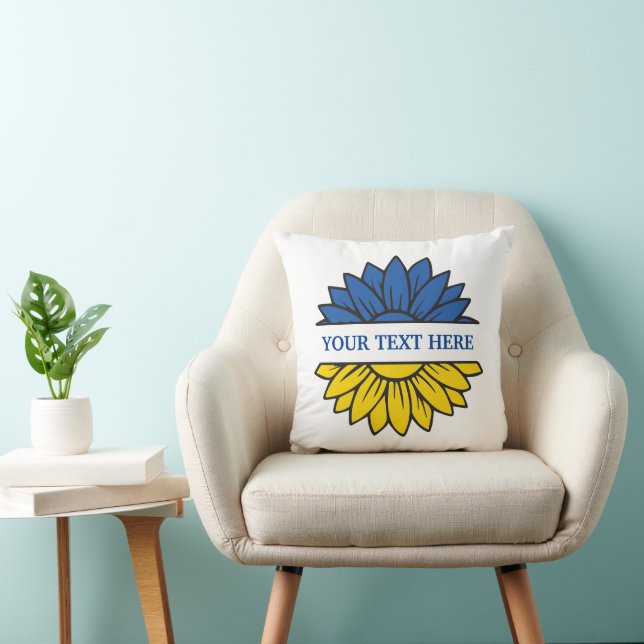 Almofada Girassol azul/amarelo. Custom Text. Personalizável (Cadeira)