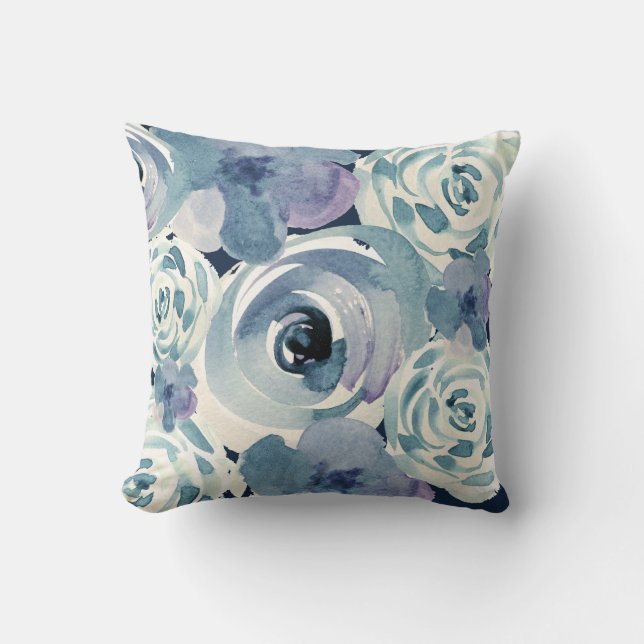 Almofada Girassol Azul Roxo Verde Marinha Floral (Frente)