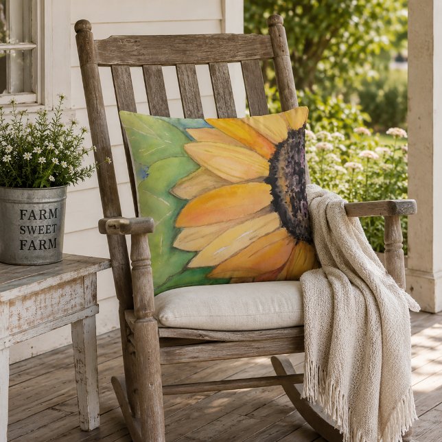 Almofada Girassol em Aquarela (Rustic Sunflower Pillow)