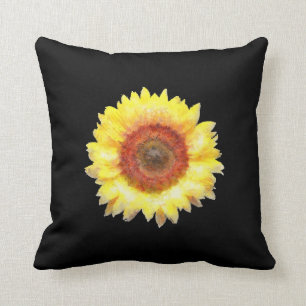 Almofada Girassol pintado no travesseiro decorativo preto