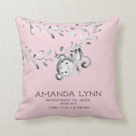 Almofada GIRL Monkey Baby Birth Stats Travesseiro