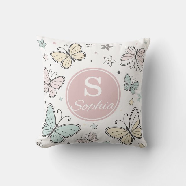 Almofada Girls Butterfly Monogram Cute Personalized gift (Frente)